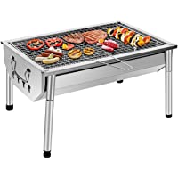 SunJas Barbacoas Portátiles Barbacoa de Carbón de Acero Inoxidable con Parrillas y Piernas Desmontable para 4-6 Personas…